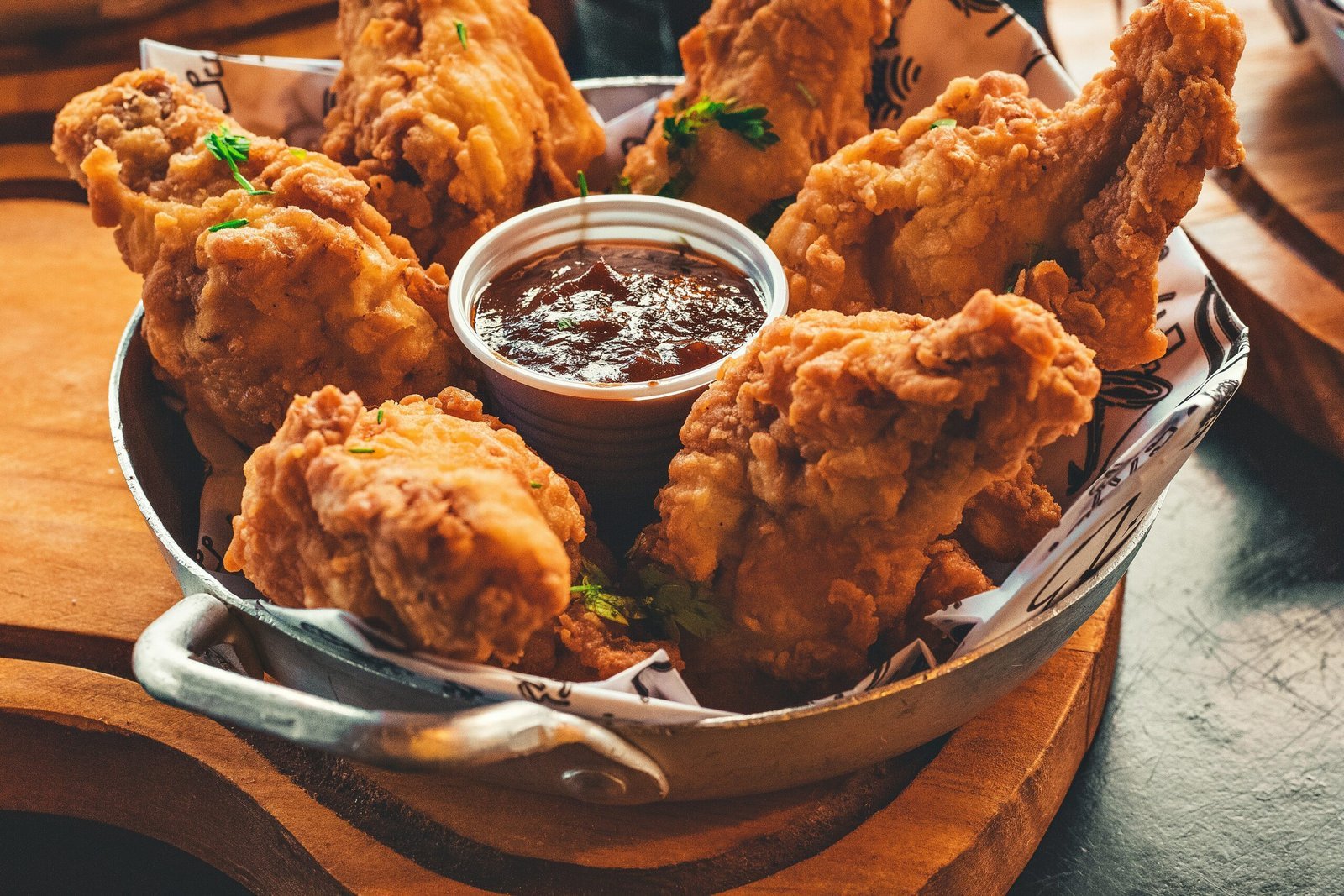 fried chicken on stainless steel tray